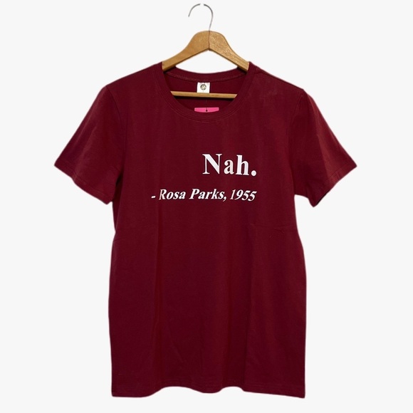 NWT Rosa Parks Nah Wine Colored Short Sleeve T Shirt Womens Size Medium - Picture 2 of 8